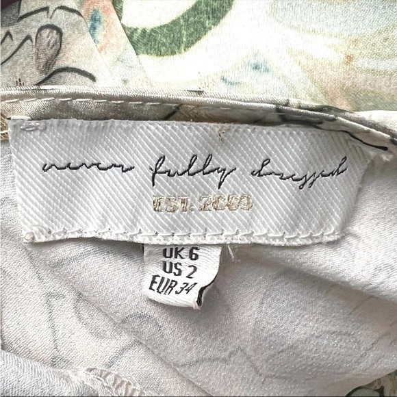 NEVER FULLY DRESSED Satin Puffed Sleeve Cold Shoulder Ruffled Wrap Midi Dress 2 - Picture 9 of 13